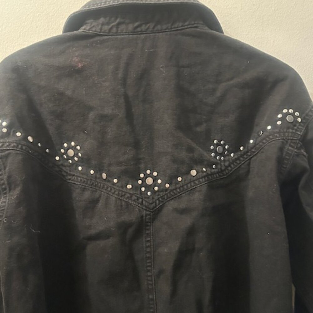 Free People We The Free Sleek Black Denim Silver Studded Distressed Dress NEW - Picture 13 of 16